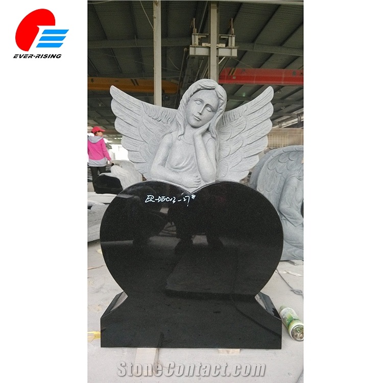 Shanxi a Jet Black Granite Single Heart Monument