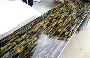 Yellow Blue Tiger Eye Semiprecious Stone Laminated Slab, Tiles