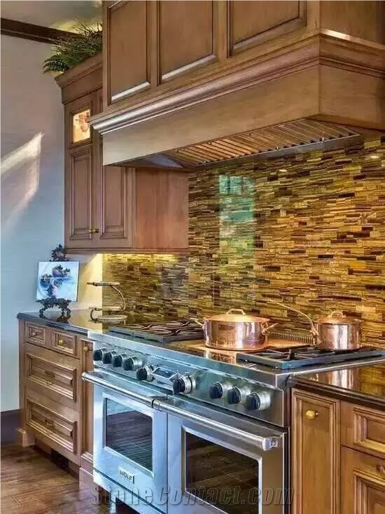 Yellow Blue Tiger Eye Semiprecious Stone Laminated Slab, Tiles