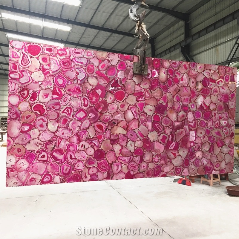 Backlit Pink Agate Stone,Pink Semiprecious Gem Stone Slabs .For Countertop