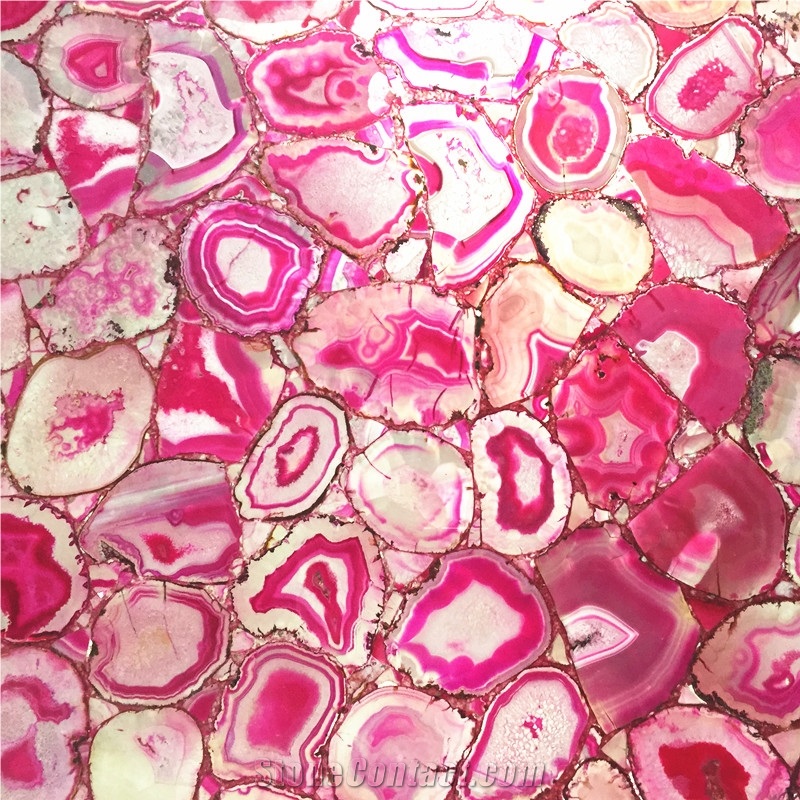 Backlit Pink Agate Stone,Pink Semiprecious Gem Stone Slabs .For Countertop