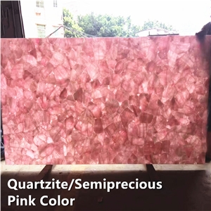 Backlit Pink Quartzite Stone Slabs, Pink Agate Gemstone Semiprecious