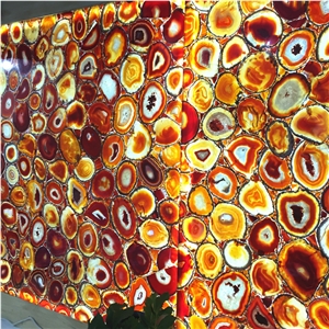 Backlit Red Semiprecious Stone Bar Top, Red Semiprecious for Countertop