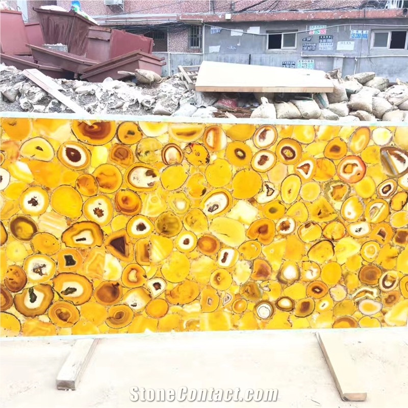 Backlit Yellow Onyx Gemstone Slab,Yellow Semiprecious Stone Agate Slab