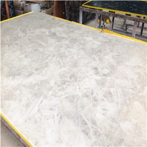 Hot Sale Natural Crystal White Gemstone Laminated Glass Thin Slab Tile