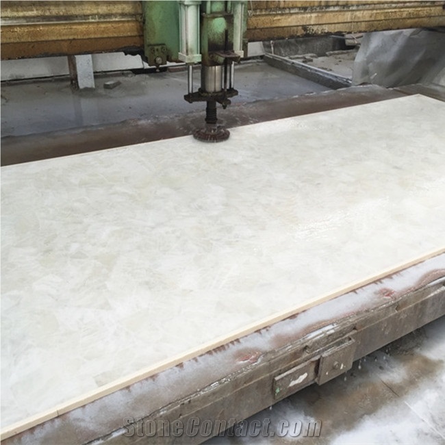 Super White Crystallized White Quartz Semiprecious Stone Slab
