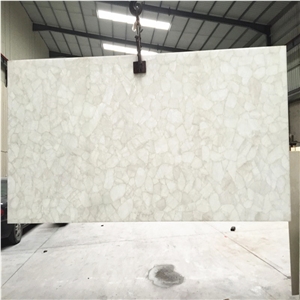 Super White Crystallized White Quartz Semiprecious Stone Slab