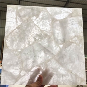 Super White Crystallized White Quartz Semiprecious Stone Slab