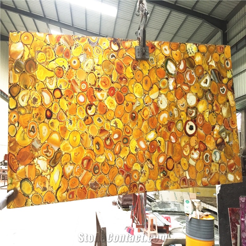 Topstar Gold Yellow Agate Stone Slab,Yellow Gemstone Wall Background