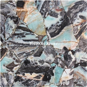 Luxury Glacier Jade Stone Beautiful Gemstone for Indoor Wall Cyan Color