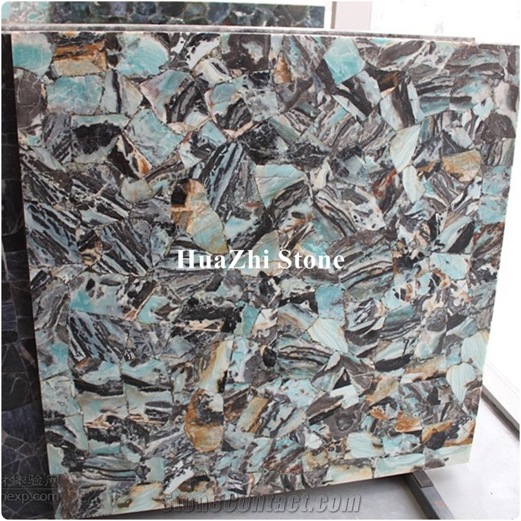Luxury Glacier Jade Stone Beautiful Gemstone for Indoor Wall Cyan Color