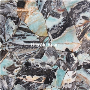 Luxury Glacier Jade Stone Beautiful Gemstone for Indoor Wall Cyan Color