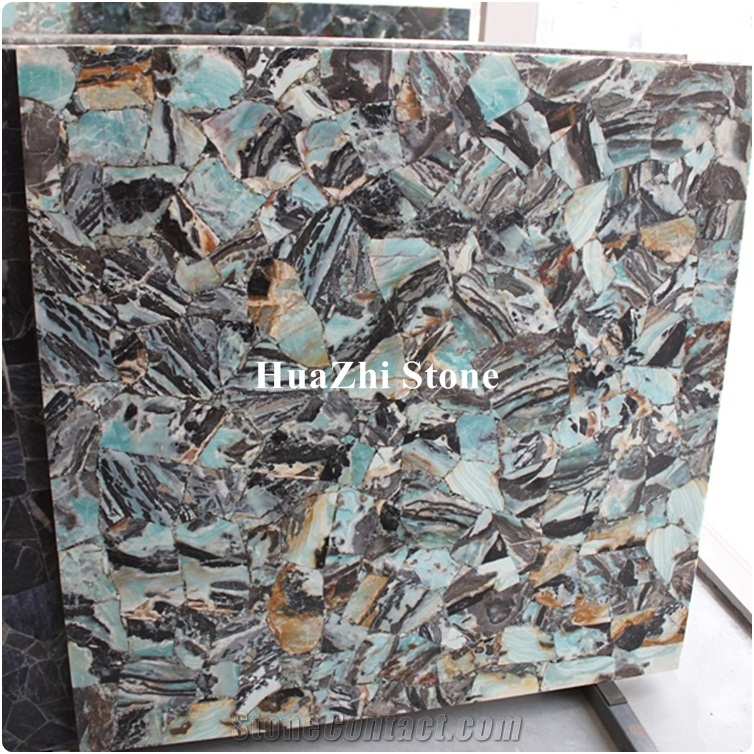 Luxury Glacier Jade Stone Beautiful Gemstone for Indoor Wall Cyan Color