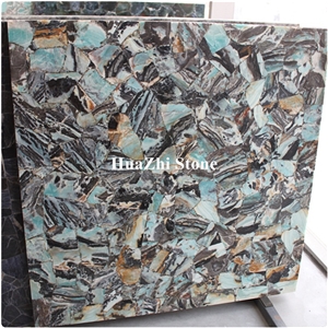Luxury Glacier Jade Stone Beautiful Gemstone for Indoor Wall Cyan Color