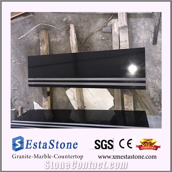 Chinese Absolute Black Granite Anti Slip Lines Stair Tiles