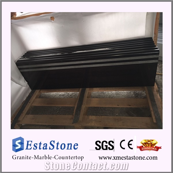Chinese Absolute Black Granite Anti Slip Lines Stair Tiles