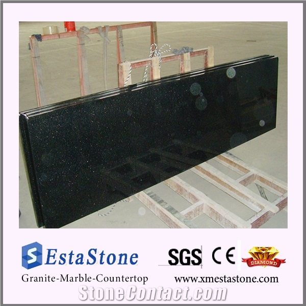 Polished Indian Black Galaxy Kitchen Countertop Island Top