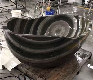 Freestanding Oval Silver Dragon Black Marble Bathroom Bathtub