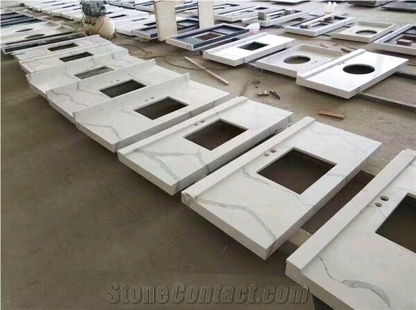 Prefab Calacatta White Quartz Bathroom Vanity Tops,Custom Vanity Tops