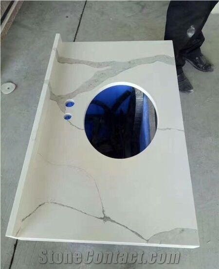 Prefab Calacatta White Quartz Bathroom Vanity Tops,Custom Vanity Tops