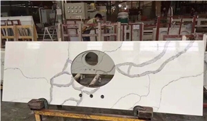 Prefab Calacatta White Quartz Countertop, Luxury Kitchen Island Top