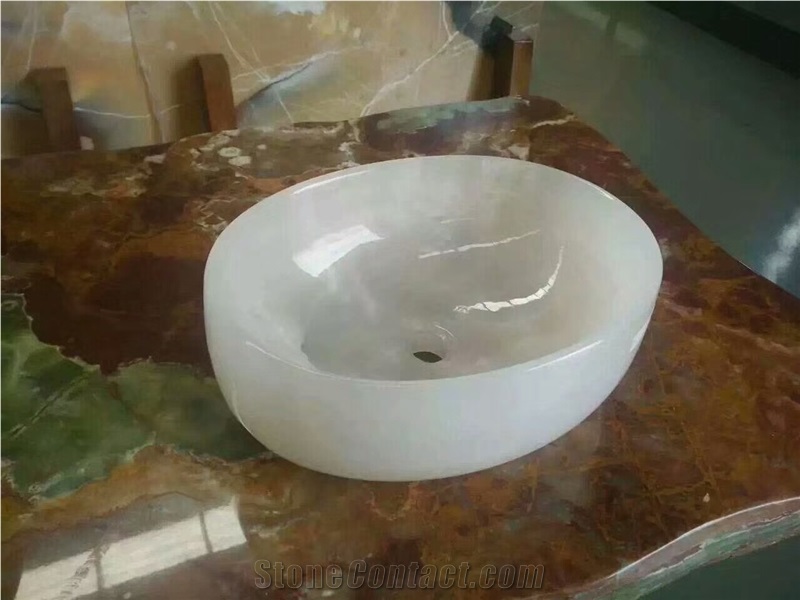 White Onyx Backlighting for Tabletops/Basins Slabs & Tiles, Baja White Onyx Tiles