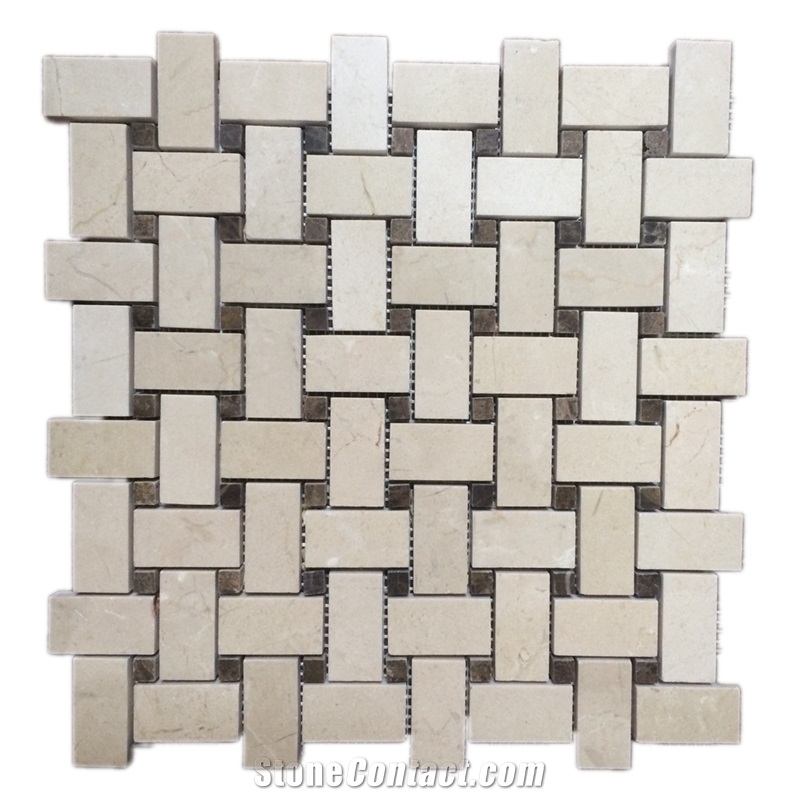 Marble Tiles Crema Marfil Basketweave Beige Mosaic