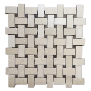 Marble Tiles Crema Marfil Basketweave Beige Mosaic