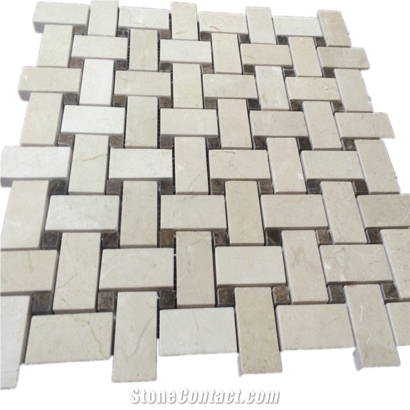 Marble Tiles Crema Marfil Basketweave Beige Mosaic
