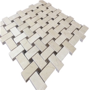 Marble Tiles Crema Marfil Basketweave Beige Mosaic