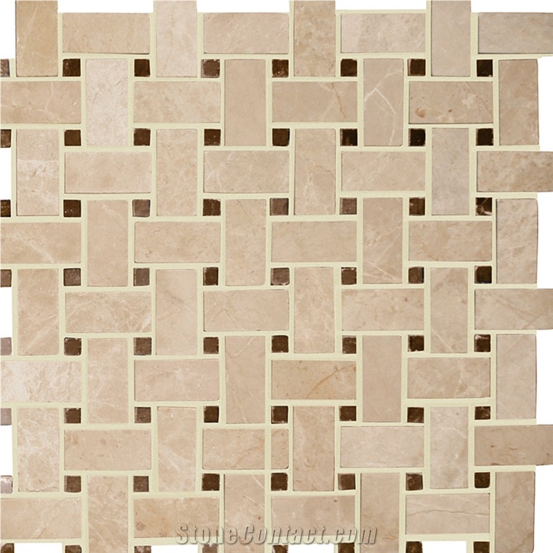 Marble Tiles Crema Marfil Basketweave Beige Mosaic