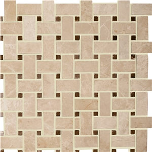 Marble Tiles Crema Marfil Basketweave Beige Mosaic
