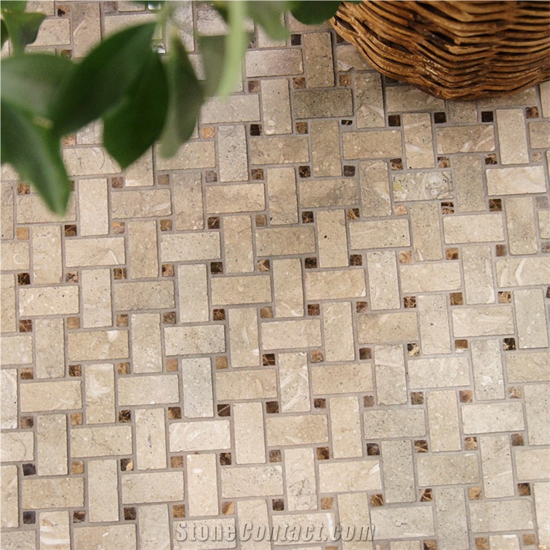 Marble Tiles Crema Marfil Basketweave Beige Mosaic