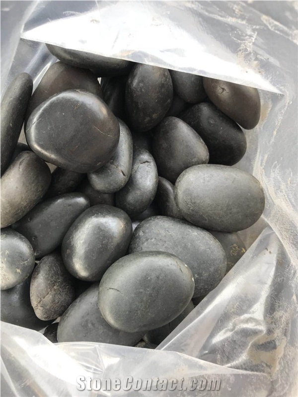 Polished With High Temperature Wax Black Pebble Stone