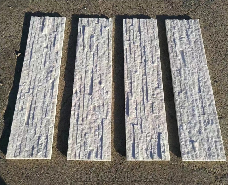 Rought Surface White Quartz Stone Panel, Wall Cladding Veneer