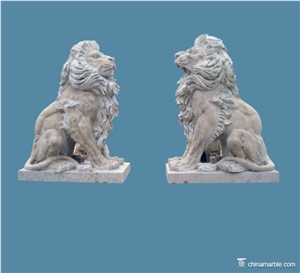 Travertine Lions Cream Outdoor Garden Sculptures