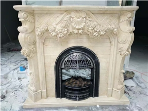 China Marble Fireplace Mantels Surround Handcarved Sculptures