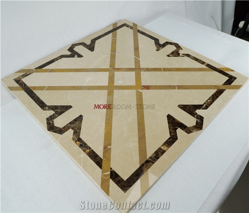 Interior Water Jet Composite Beige Marble Carpet Flooring Medallion