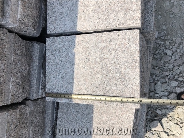 China Pink Granite Cobble Stone Cube Stone
