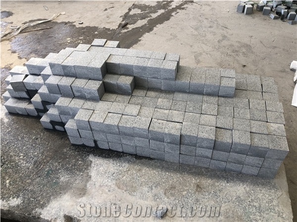 Dark Grey Granite Cube Stone G654 Cobble Stone Flamed