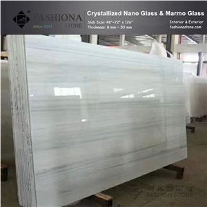 Nano Glass Slab, White Wood Grain with Backlighting.