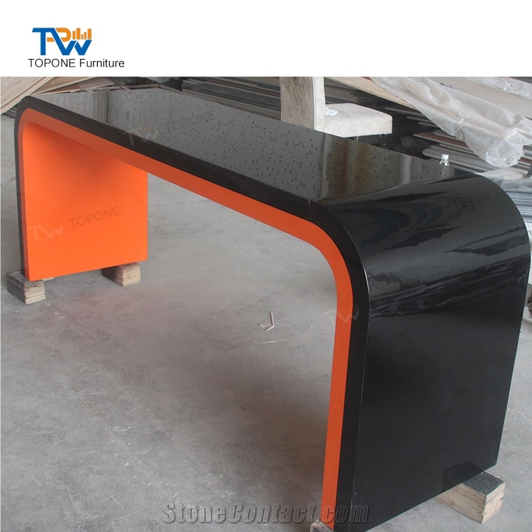 Black and Orange U Shape Modern Acrylic Solid Surface Office Table Top
