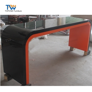 Black and Orange U Shape Modern Acrylic Solid Surface Office Table Top