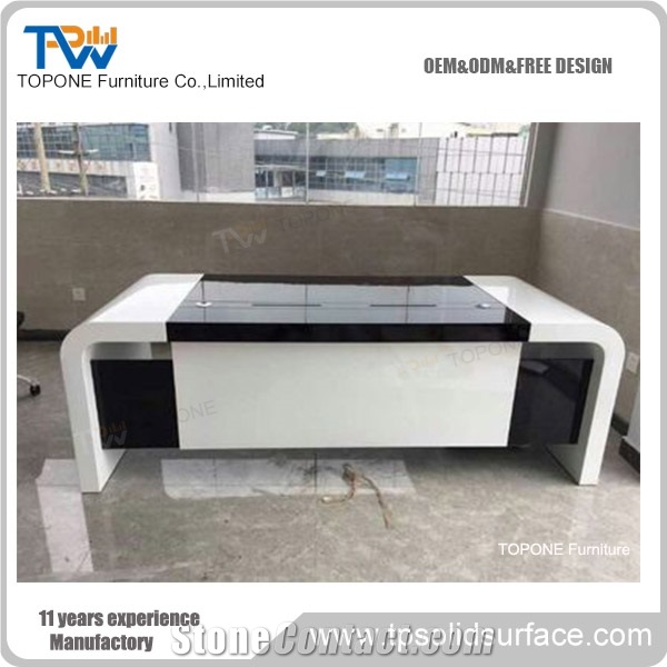 Black and Orange U Shape Modern Acrylic Solid Surface Office Table Top