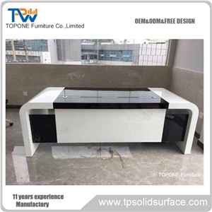 Black and Orange U Shape Modern Acrylic Solid Surface Office Table Top