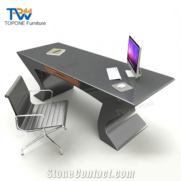 Black and Orange U Shape Modern Acrylic Solid Surface Office Table Top