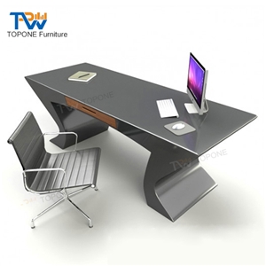 Black and Orange U Shape Modern Acrylic Solid Surface Office Table Top