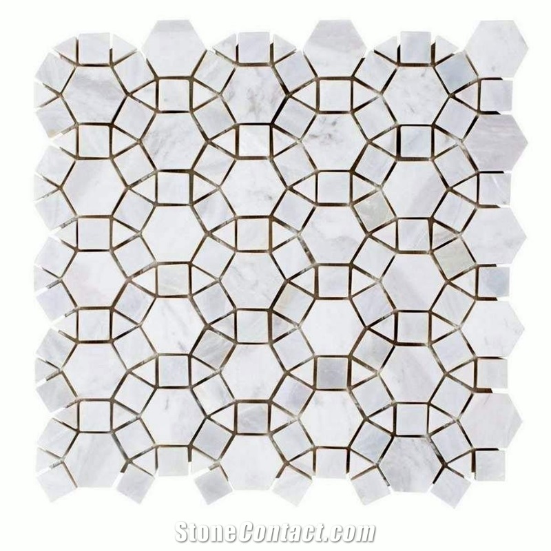 Backsplash Tile Marble Shell and Stone Pattern Mosaic Waterjet Design
