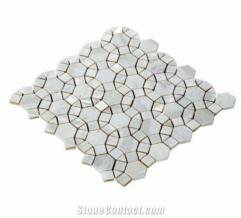 Backsplash Tile Marble Shell and Stone Pattern Mosaic Waterjet Design