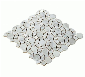 Backsplash Tile Marble Shell and Stone Pattern Mosaic Waterjet Design